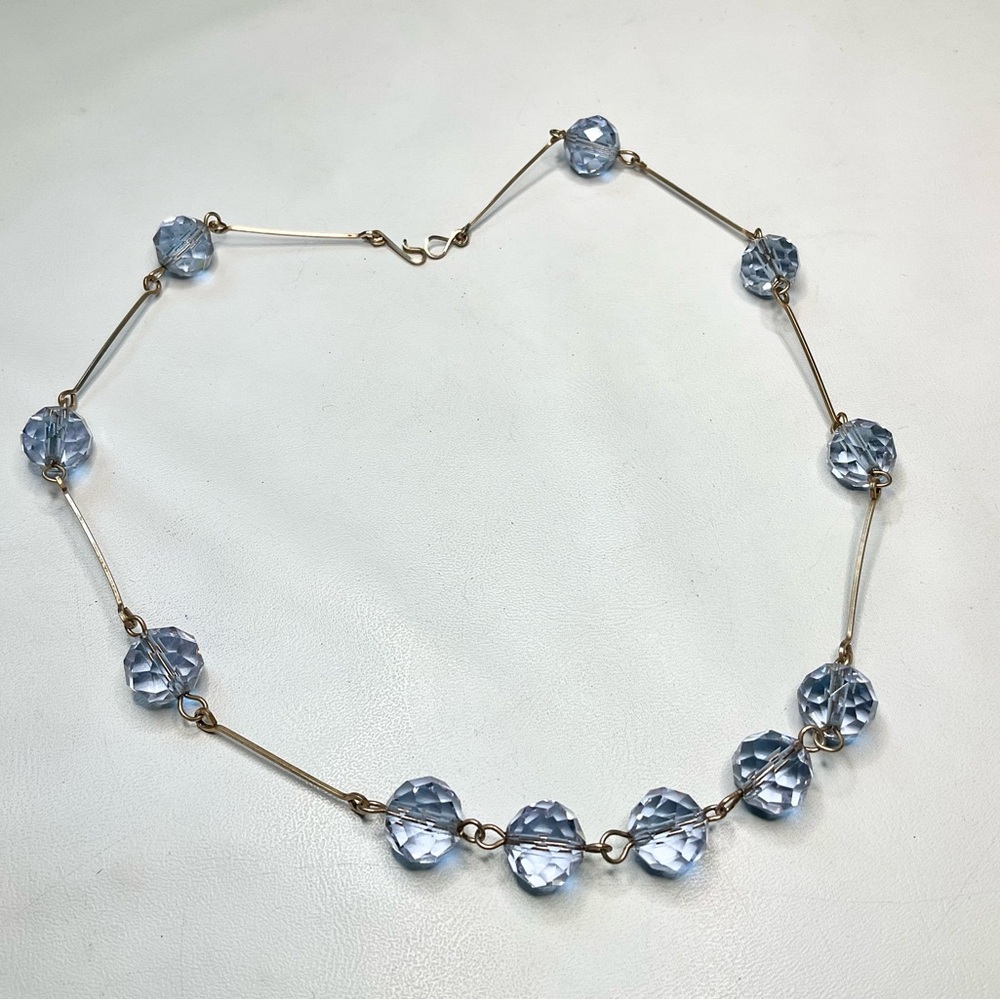 Art Deco Alexandrite Glass Bead Necklace Gold Filled Antique